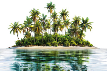 Lush tropical island paradise with dense foliage isolated on transparent background png