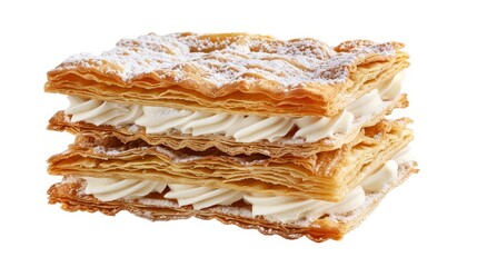 Realistic close-up of Mille-Feuille isolated on a white background pastry perfection theme water color vivid