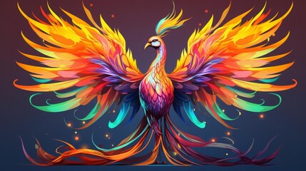 Fototapeta premium Fantasy phoenix aviary flat design side view rebirth sanctuary theme cartoon drawing vivid