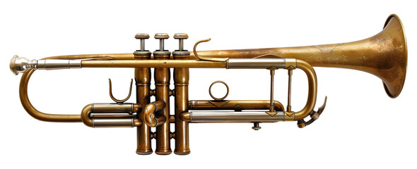 Fototapeta premium Vintage golden trumpet isolated on transparent background png