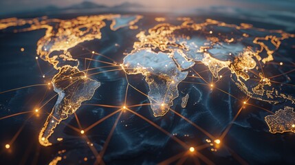 A world map with lines connecting continents signifies a global workforce and the importance of...