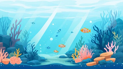 Ocean saltwater aquarium flat design top view home marine ecosystems theme water color Analogous Color Scheme
