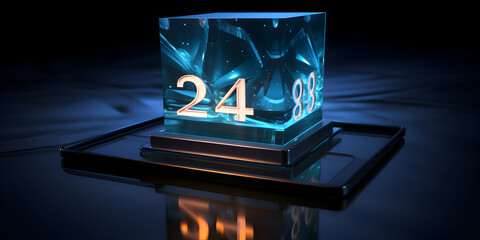 Futuristic Happy New Year 2024 Banner with Colorful 3D Numbers on Black Background, Sparkling with Joyful Celebration