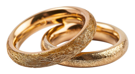 Intricate floral design on gold wedding bands isolated on transparent background png