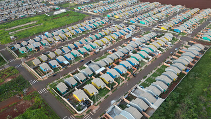 Set of housing with several Brazilian houses, known as popular residences. Housing area in Brazil.
