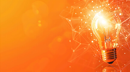 A light bulb is lit up on a bright orange background