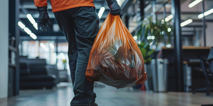 Janitor Removing Trash in Office