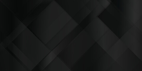 Black abstract geometric background with squares and lines, Luxury modern seamless abstract geometric black pattern, empty black and white tiles on black background with copy space.
