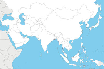 Fototapeta na wymiar Blank Political Asia Map vector illustration with countries in white color. Editable and clearly labeled layers.