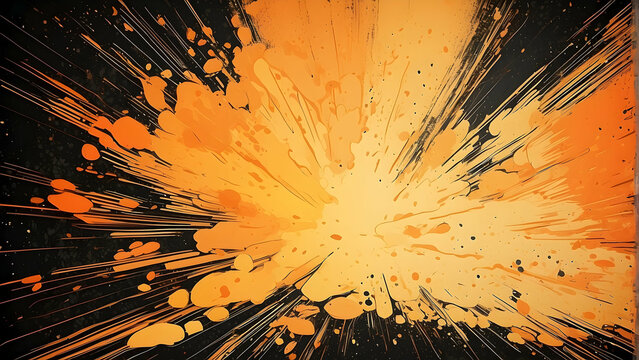 Dynamic orange splatter against a stark black background, symbolizing creativity and explosive energy