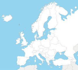Blank Political Europe Map vector illustration with countries in white color. Editable and clearly labeled layers.