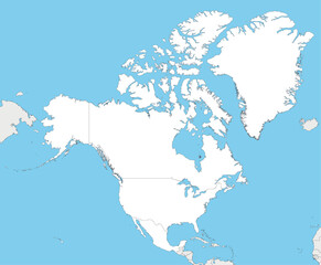 Blank Political North America Map vector illustration with countries in white color. Editable and clearly labeled layers.