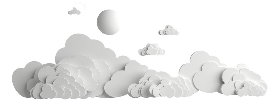 White paper cut clouds for design elements isolated on transparent background png
