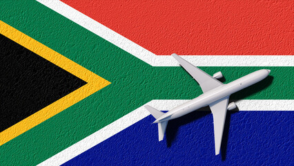 South Africa National Flag And Airplane Fly. Aircraft Flies To Country. Flight And Travel 3D Illustration © Postmodern Studio