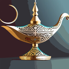 Aladdin magic lamp. Vector illustration of a lamp of wishes.