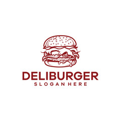 Vintage burger, fast food and restaurant logo vector illustration