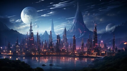 Obraz premium The image is a beautiful depiction of a futuristic city