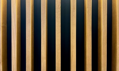 Modern styled wall interior design. Wooden panel stripes on black horizontal wall background.