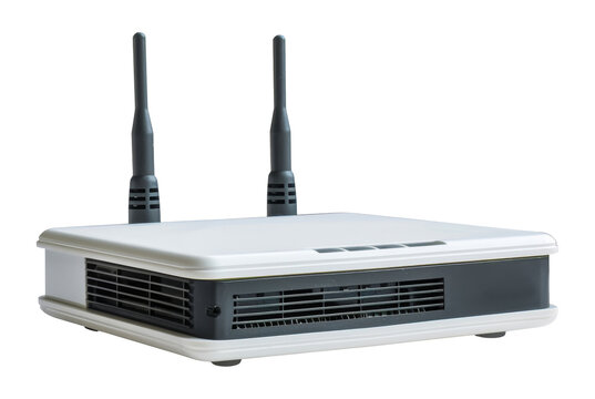 White Wi-Fi router with antenna isolated on transparent background png