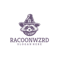 Raccoon wizard logo vector illustration