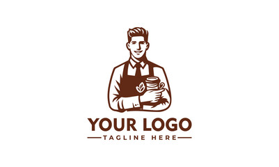 Male barista illustration Coffee shop logo barista man illustration vector logo hand drawn logo barista