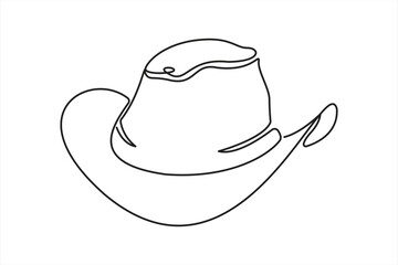 

Continuous one line drawing of cowboy hat. Simple cowboy hat line art vector illustration.Continuous one line drawing of cowboy hat. 
Isolated on white background vector illustration.