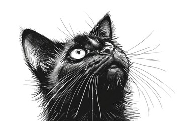 a curious cat drawn in high contrast ink, emphasizing depth and cleanness