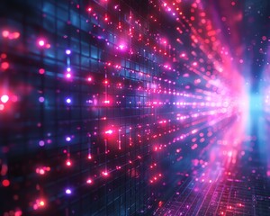 Obraz premium Futuristictech background with a digital polygon mesh in neon colors, conveying a sense of advanced technology and innovation