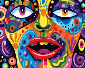 Colorful and whimsical cartoon face in a retroinspired design, perfect for vibrant and youthful themes