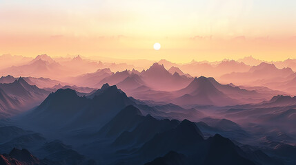 Obraz premium Panoramic view of a mountain range at sunrise, suitable for wallpaper, wide format
