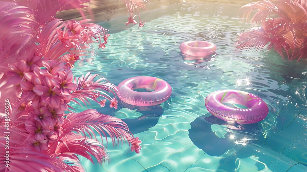 Poster a holographic inflatable ring pool float adds a summery vibe to this 3d-rendered pool scene backgrou