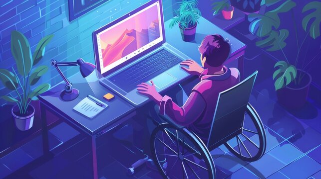 Illustration of a laptop with adaptive accessibility features for diverse users