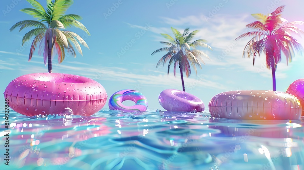 Poster a holographic inflatable ring pool float adds a summery vibe to this 3d-rendered pool scene backgrou