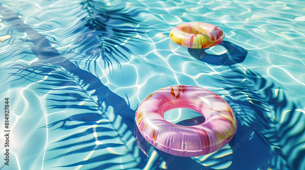 Poster a holographic inflatable ring pool float adds a summery vibe to this 3d-rendered pool scene backgrou