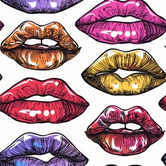 Color lips doodle style seamless pattern background