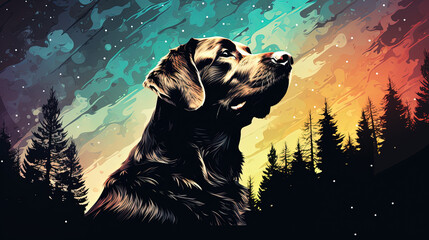 Dog profile in an evening aurora.