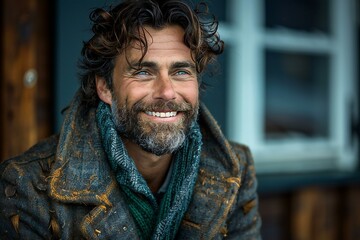 Digital image of  man with a beard smiling, high quality, high resolution