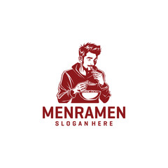 Men with ramen, cafe and restaurant logo vector illustration
