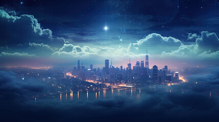 Urban lights under the starry skies.