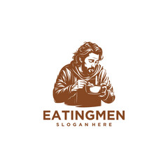 Men with ramen, cafe and restaurant logo vector illustration