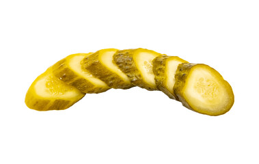 Sliced pickled cucumbers isolated on white
