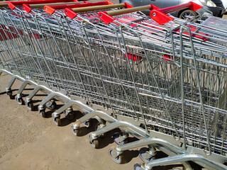 Shopping carts close-up on the street near a store