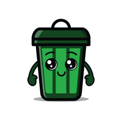 Vector illustration of cute trash can cartoon on white background