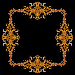 Textile design for elegant scarf in Baroque style with golden elements