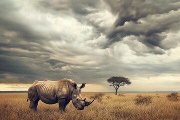 Fototapeta premium A rhino in its natural habitat