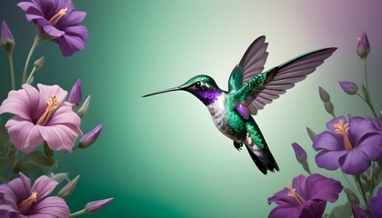 A hummingbird hovering near flowers in gradients o upscaled_4