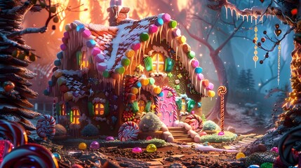 Enchanted Fairytale Forest with Whimsical Cottage and Glowing Mushrooms