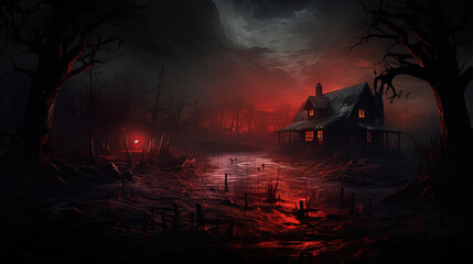 Eerie house on the edge of the woods.