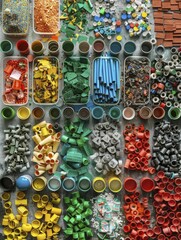 Bright Future of Recycling, Colorful Materials Sorted for Reuse