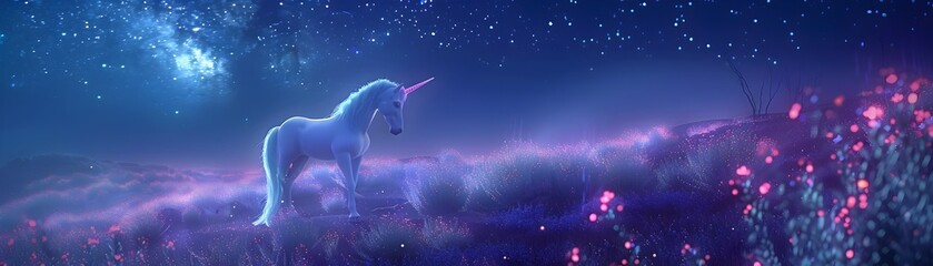 A Unicorn Astronomer Gazing at the Ethereal Celestial Wonders in a Glowing Enchanted Meadow